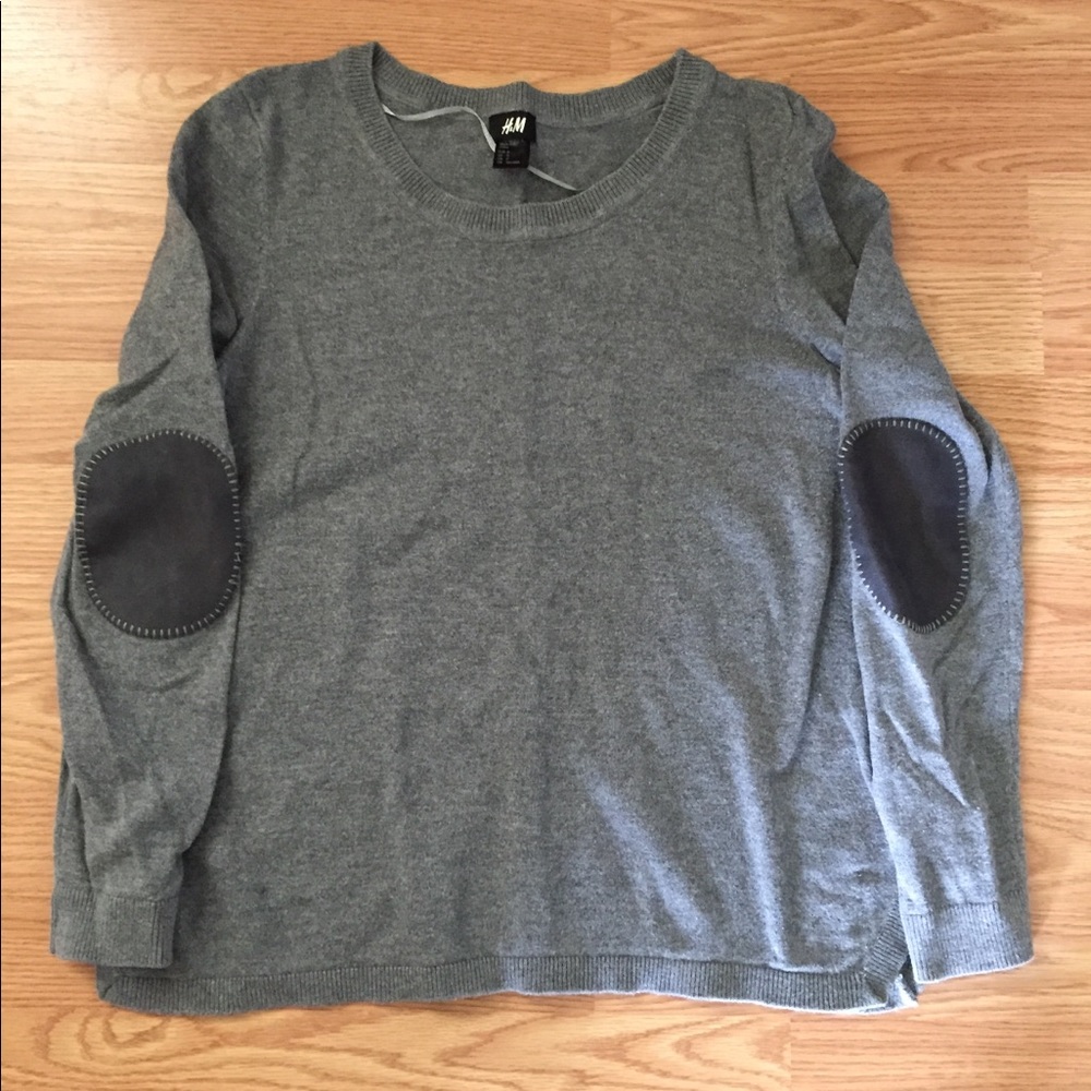 Grey h &m sweater with dark grey elbow patches